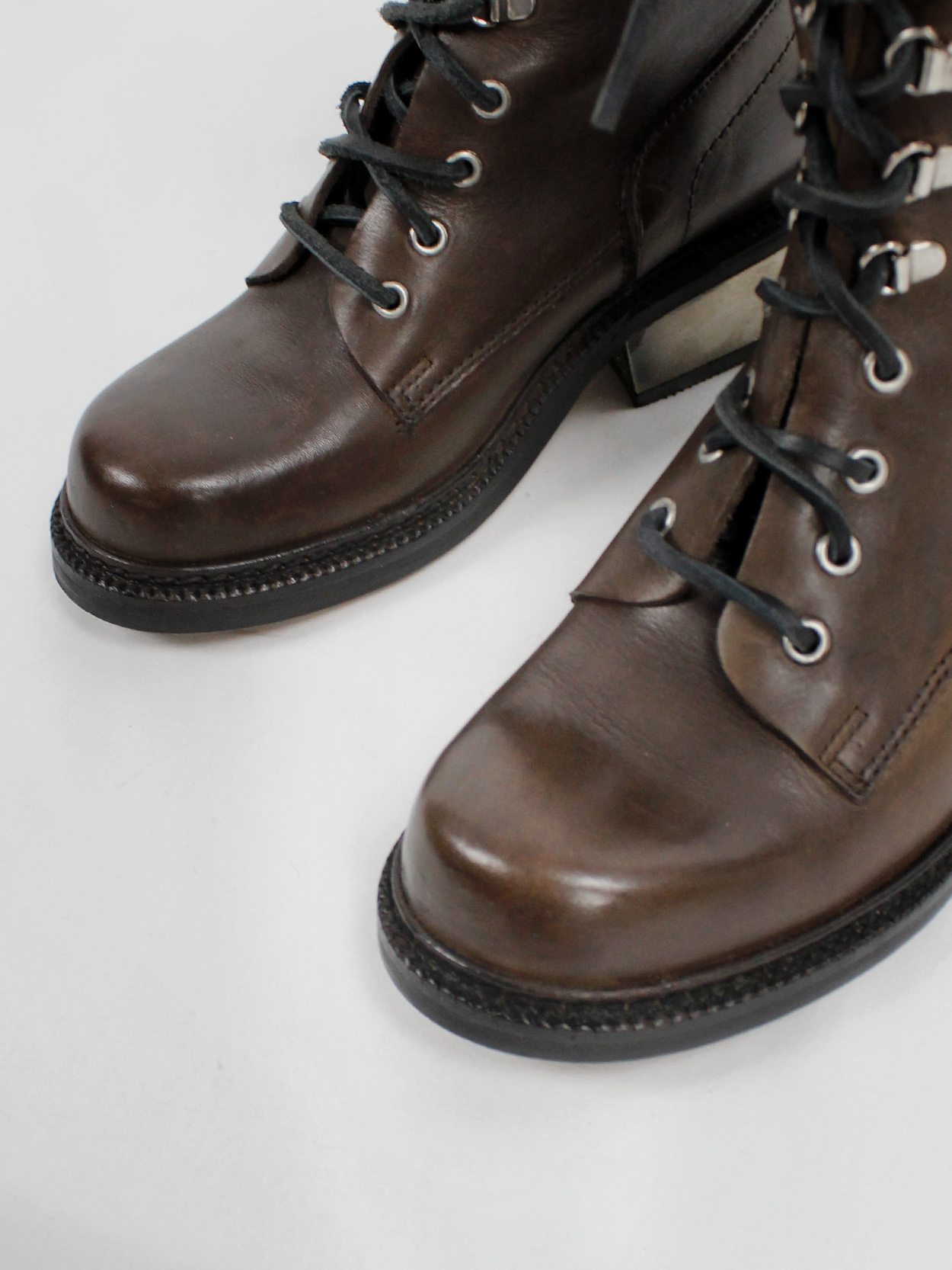Dirk Bikkembergs brown combat boots with hooks and metal heel (38 ...