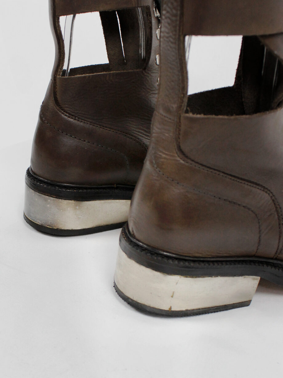 Dirk Bikkembergs brown combat boots with hooks and metal heel 1990s 90s (16)