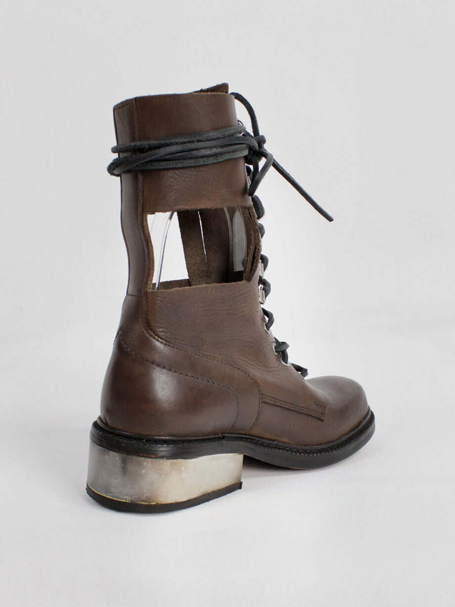 Dirk Bikkembergs brown combat boots with hooks and metal heel 1990s 90s (2)