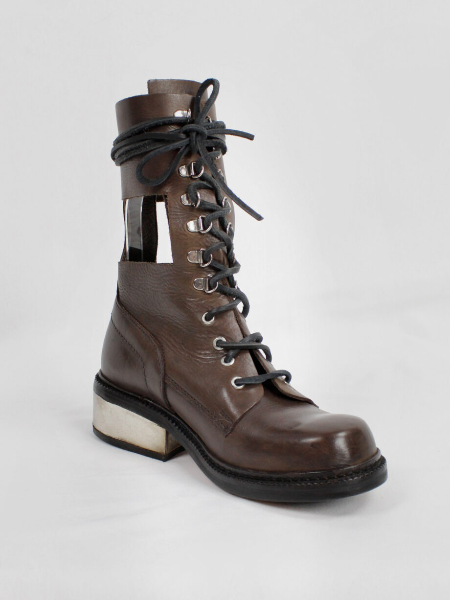 Dirk Bikkembergs brown combat boots with hooks and metal heel 1990s 90s (25)