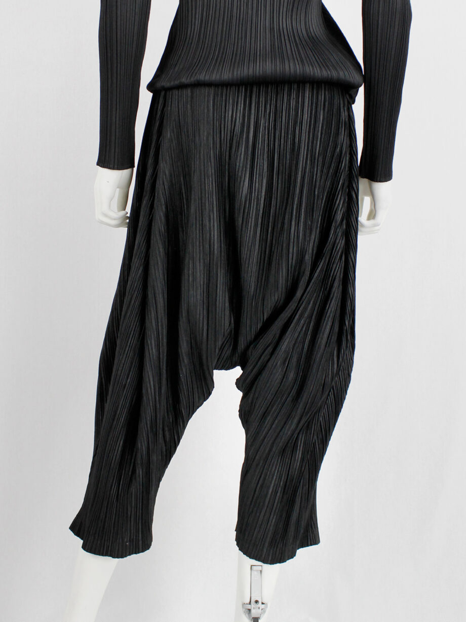 Issey Miyake Pleats Please black sarouel trousers with drop crotch (8)