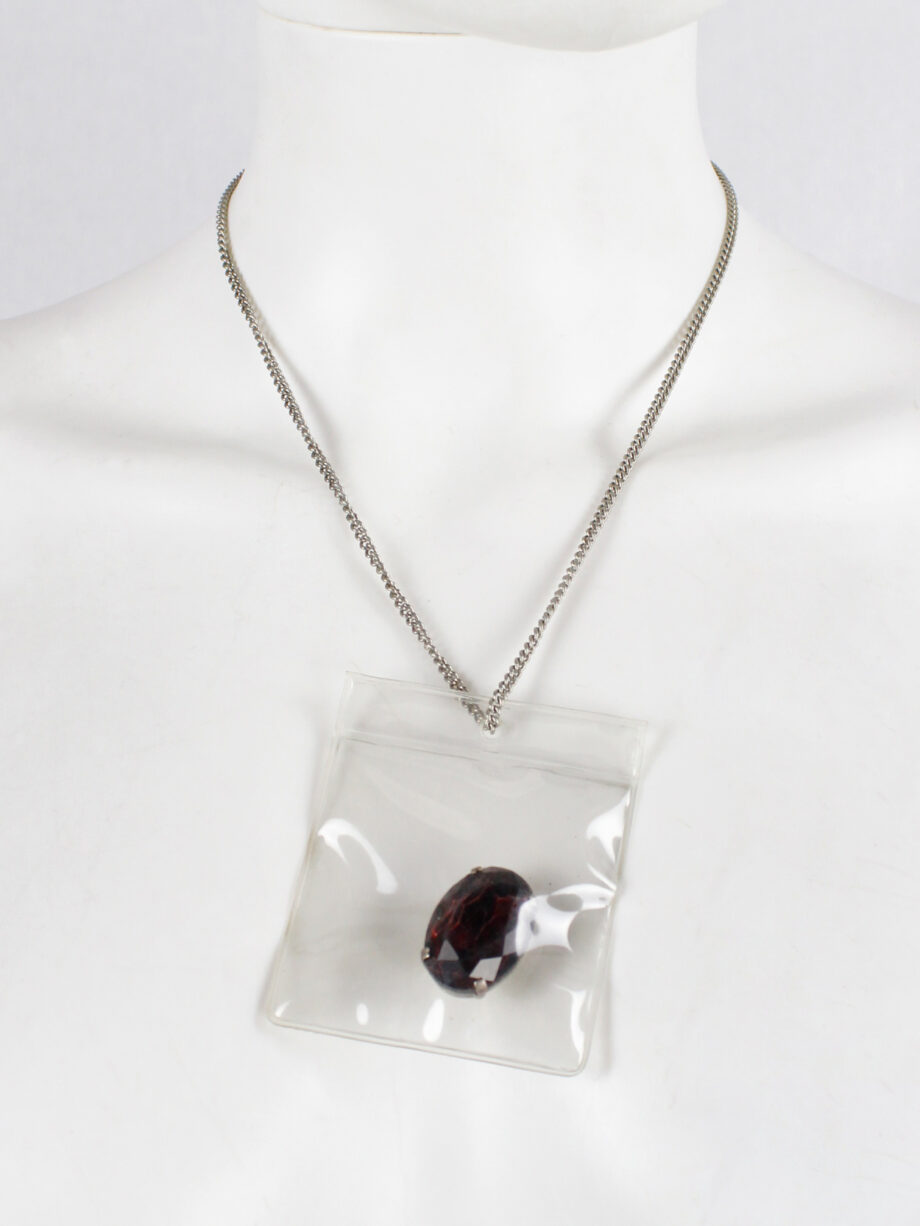 Maison Martin Margiela 6 necklace with burgundy gemstone in plastic bag spring 2007 (2)