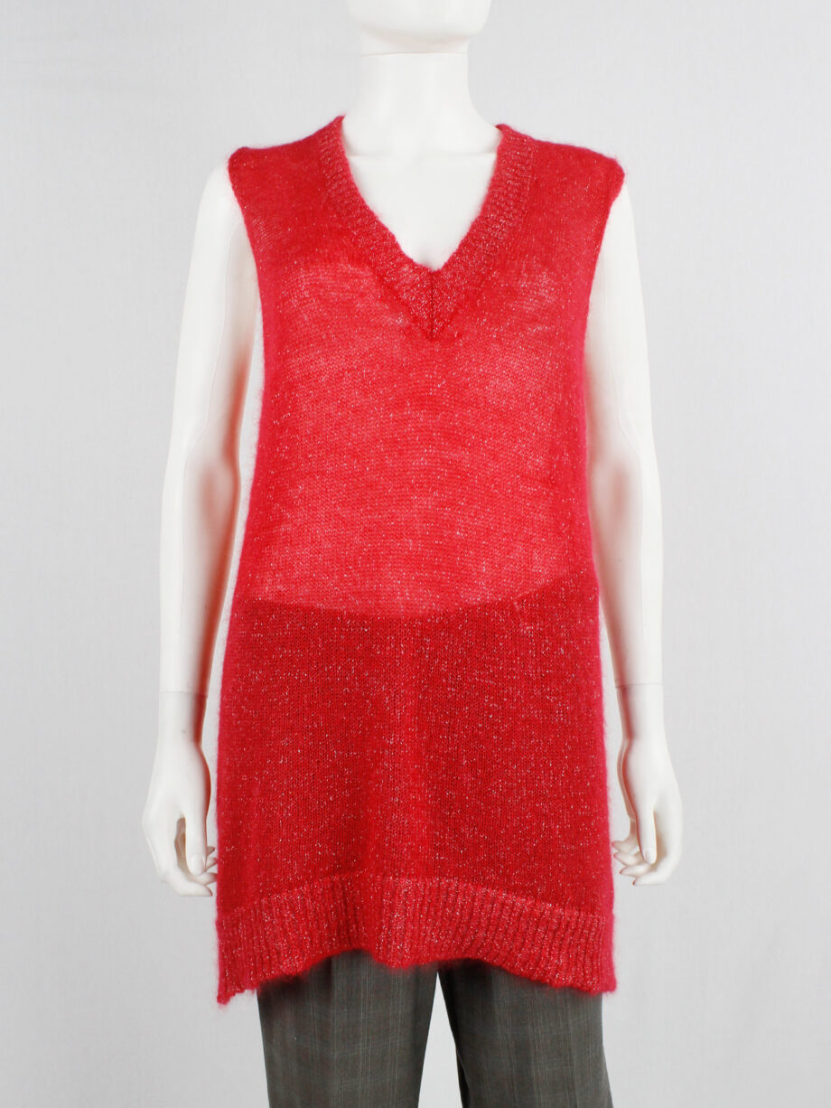 Maison Martin Margiela red knit top with woven silver threads fall 2004 (1)