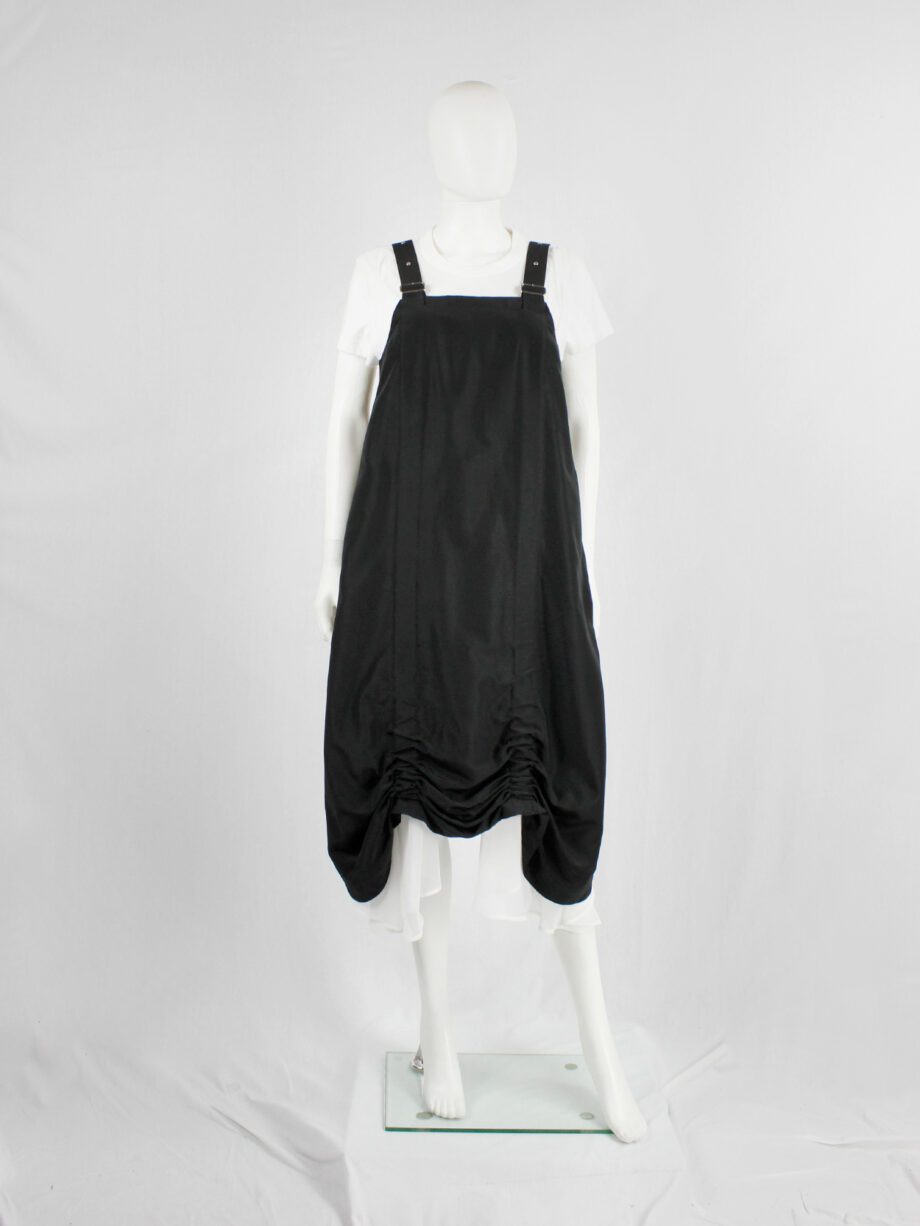 Noir Kei Ninomiya black salopette dress with belt straps and scrunched hem spring 2019 (11)