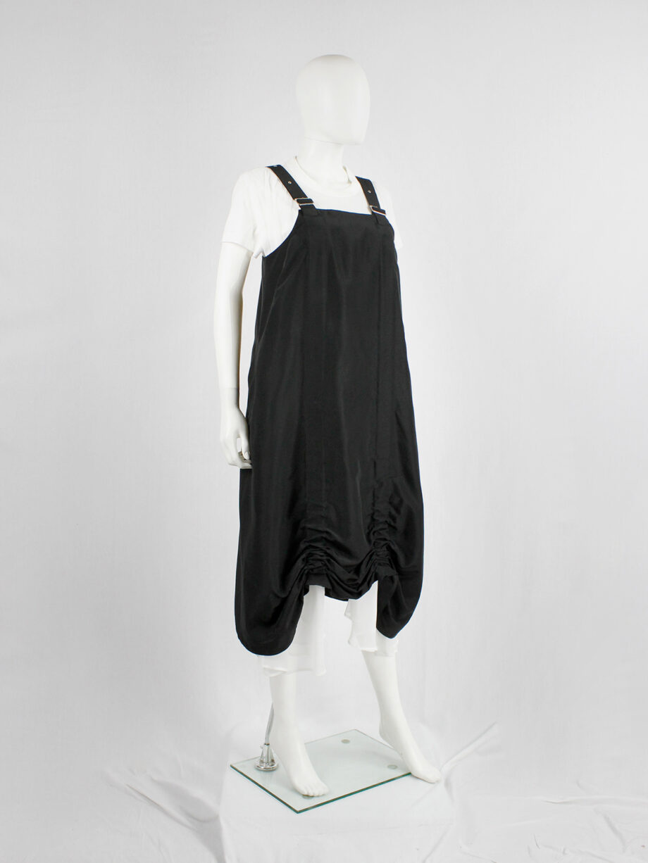 Noir Kei Ninomiya black salopette dress with belt straps and scrunched hem spring 2019 (12)
