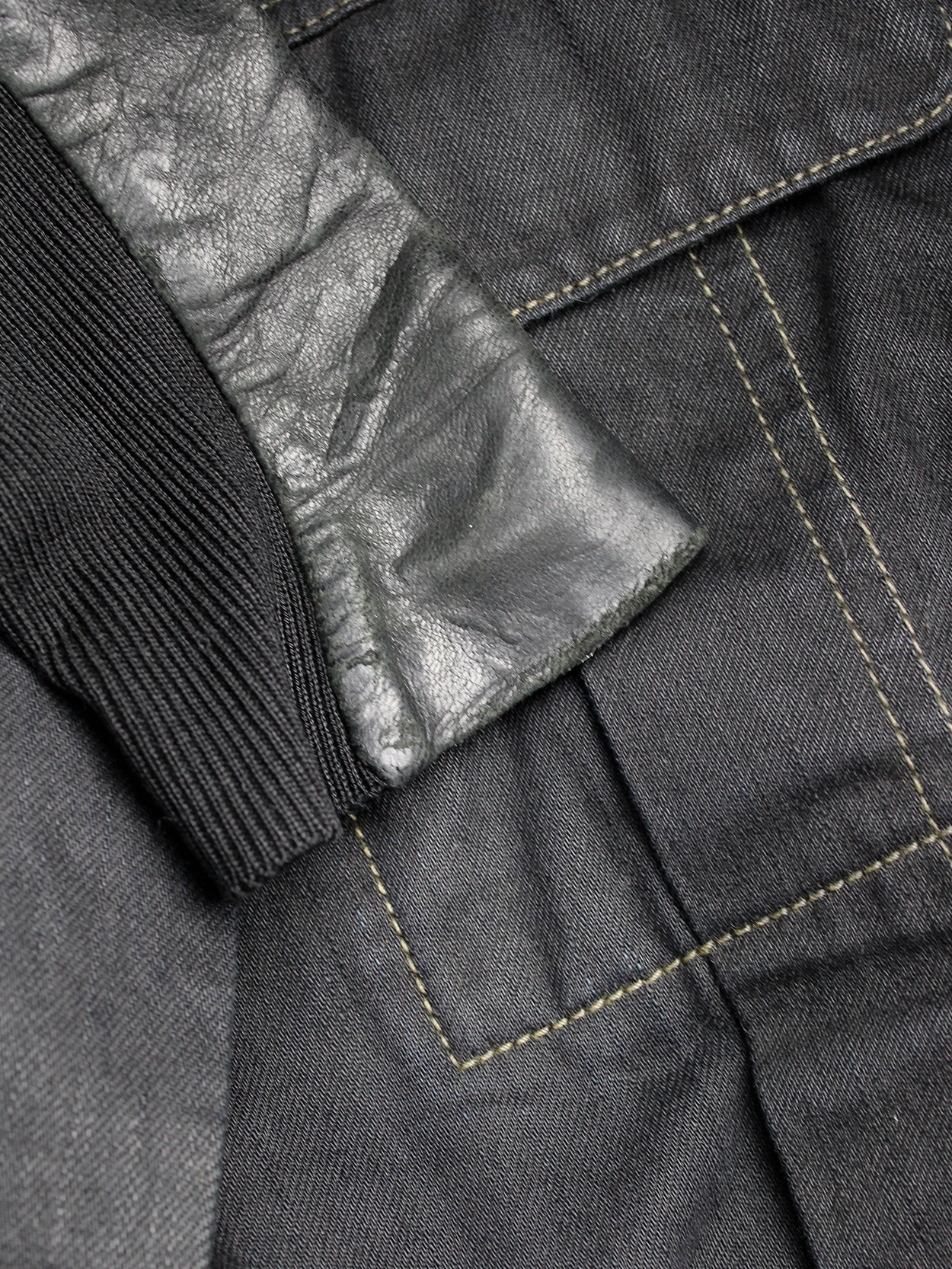 Rick Owens DRKSHDW denim exploder jacket with leather sleeves — pre ...