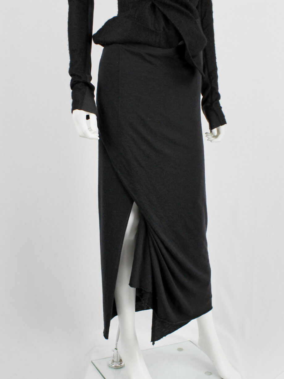 Rick Owens Lilies black maxi skirt with a slit created by a front drape (13)