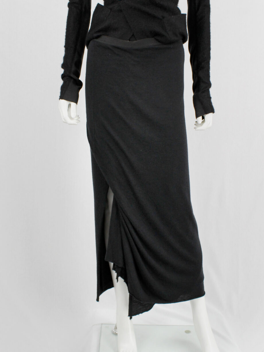 Rick Owens Lilies black maxi skirt with a slit created by a front drape (9)