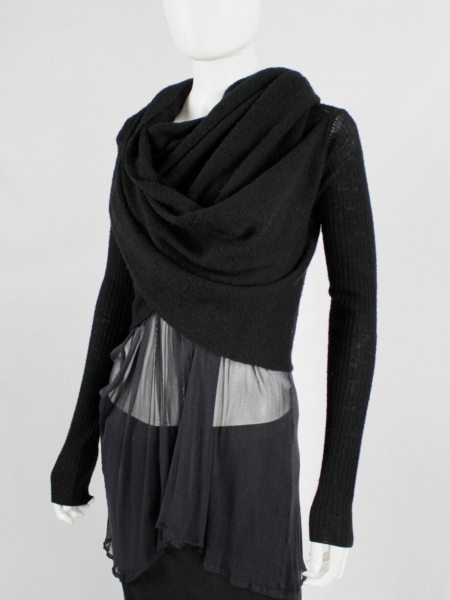 Rick Owens MOOG black cardigan with long front panels and patterned knit fall 2005 (13)