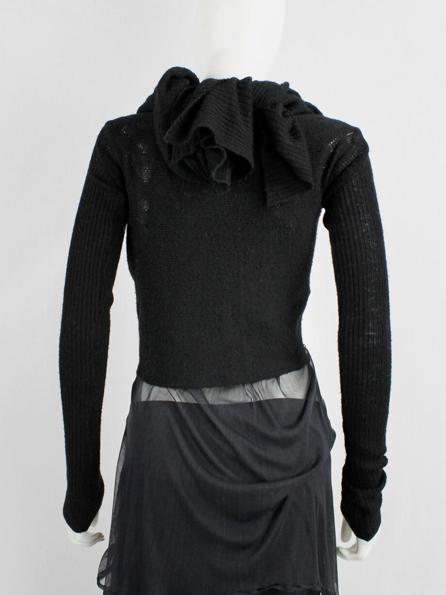 Rick Owens MOOG black cardigan with long front panels and patterned knit fall 2005 (14)