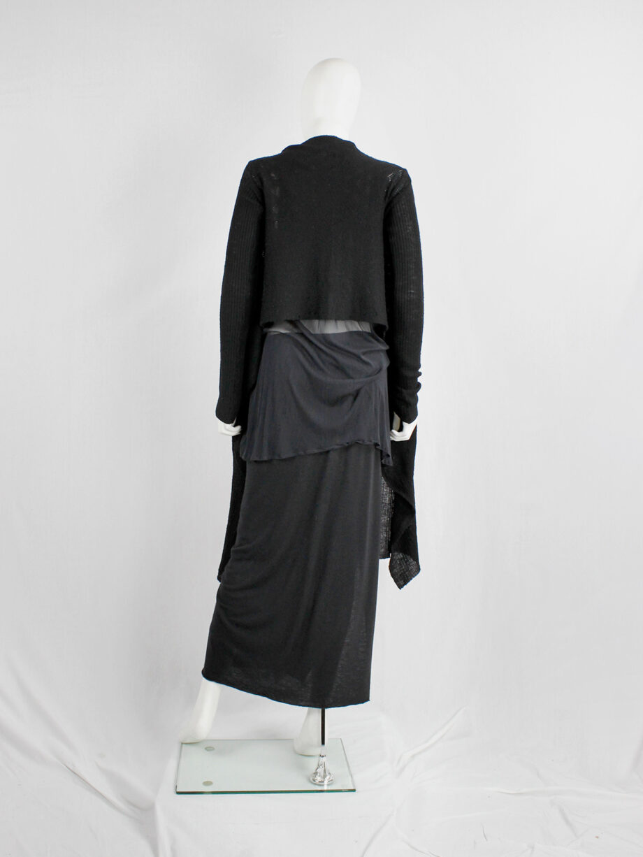 Rick Owens MOOG black cardigan with long front panels and patterned knit fall 2005 (16)