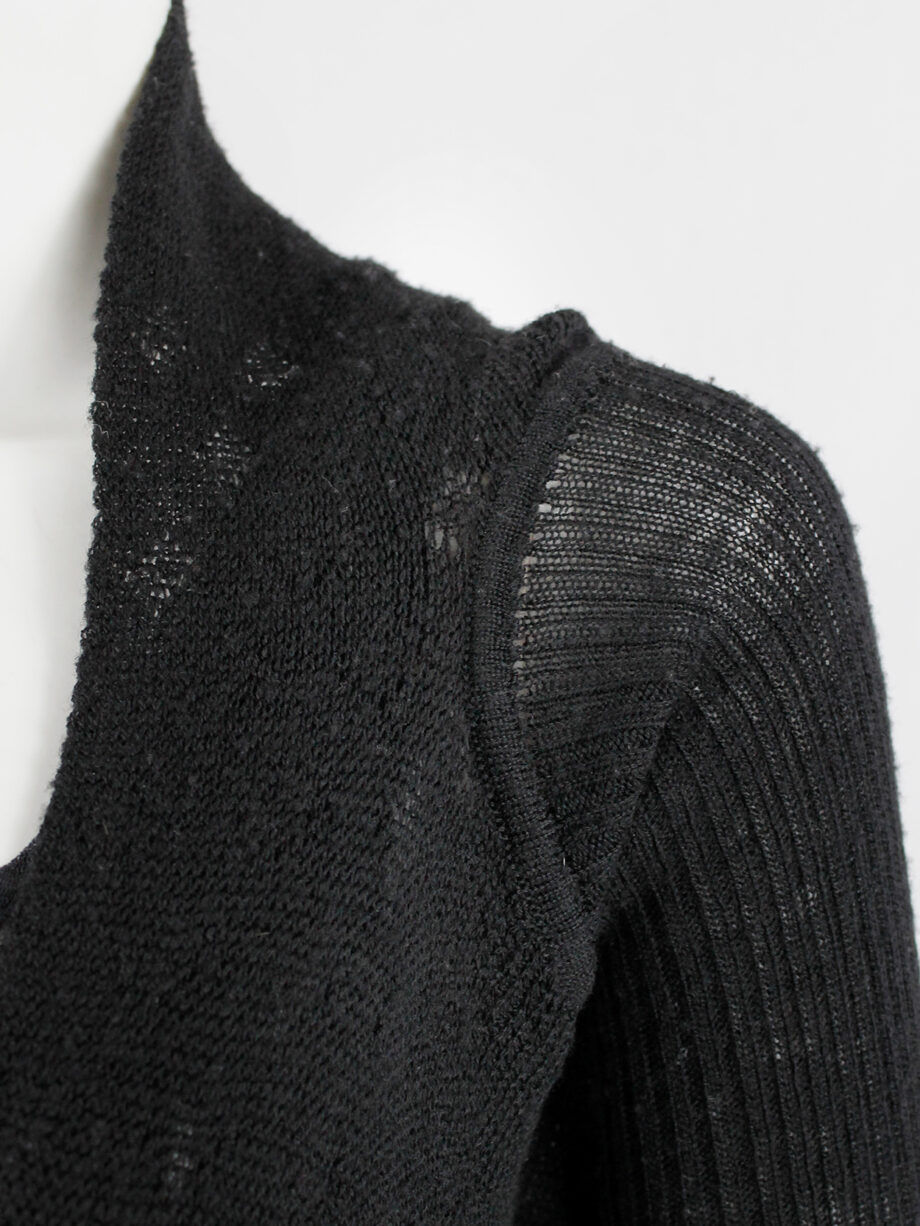 Rick Owens MOOG black cardigan with long front panels and patterned knit fall 2005 (5)