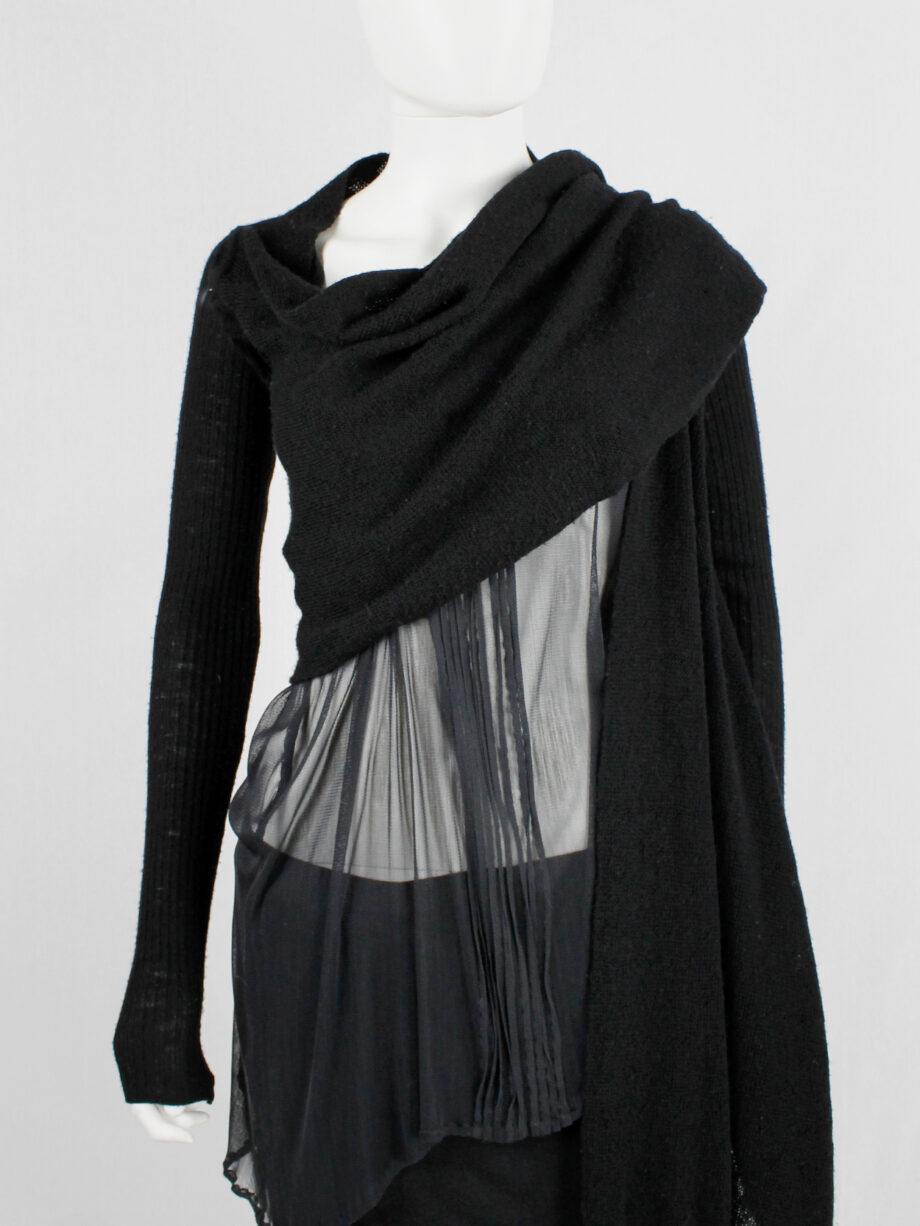 Rick Owens MOOG black cardigan with long front panels and patterned knit fall 2005 (9)