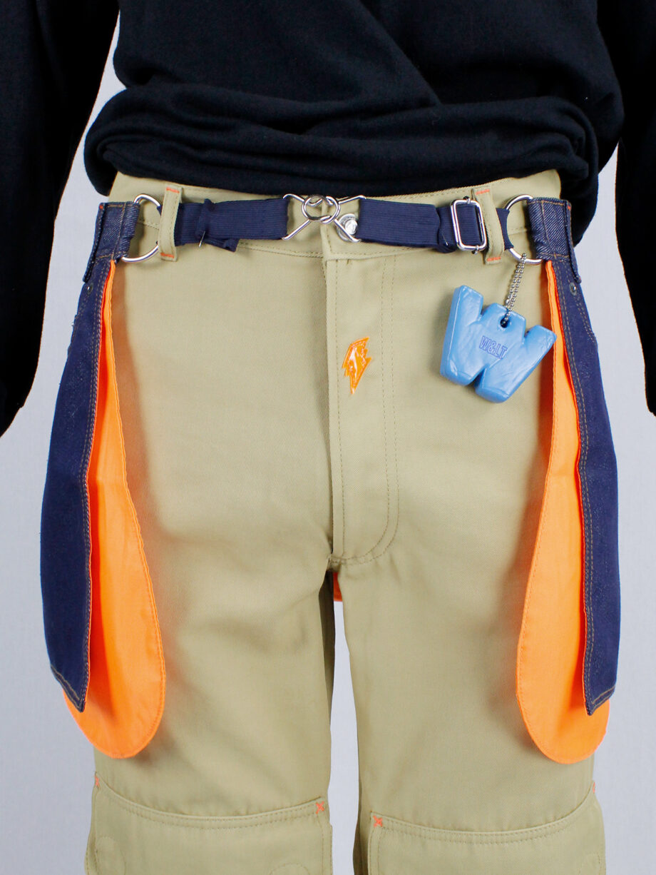 Walter Van Beirendonck WaLT denim trousers as a belt with neon orange lining (12)