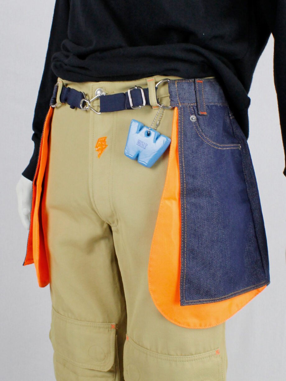 Walter Van Beirendonck WaLT denim trousers as a belt with neon orange lining (15)