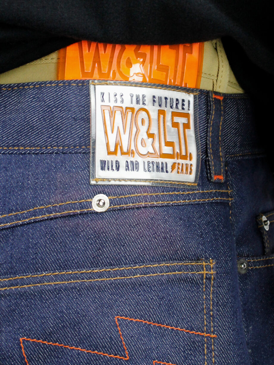 Walter Van Beirendonck WaLT denim trousers as a belt with neon orange lining (17)