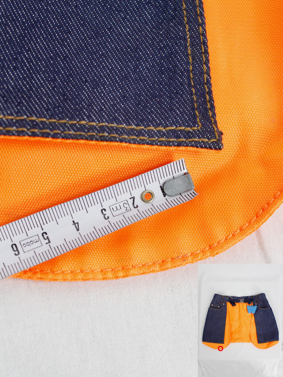 Walter Van Beirendonck WaLT denim trousers as a belt with neon orange lining (3)
