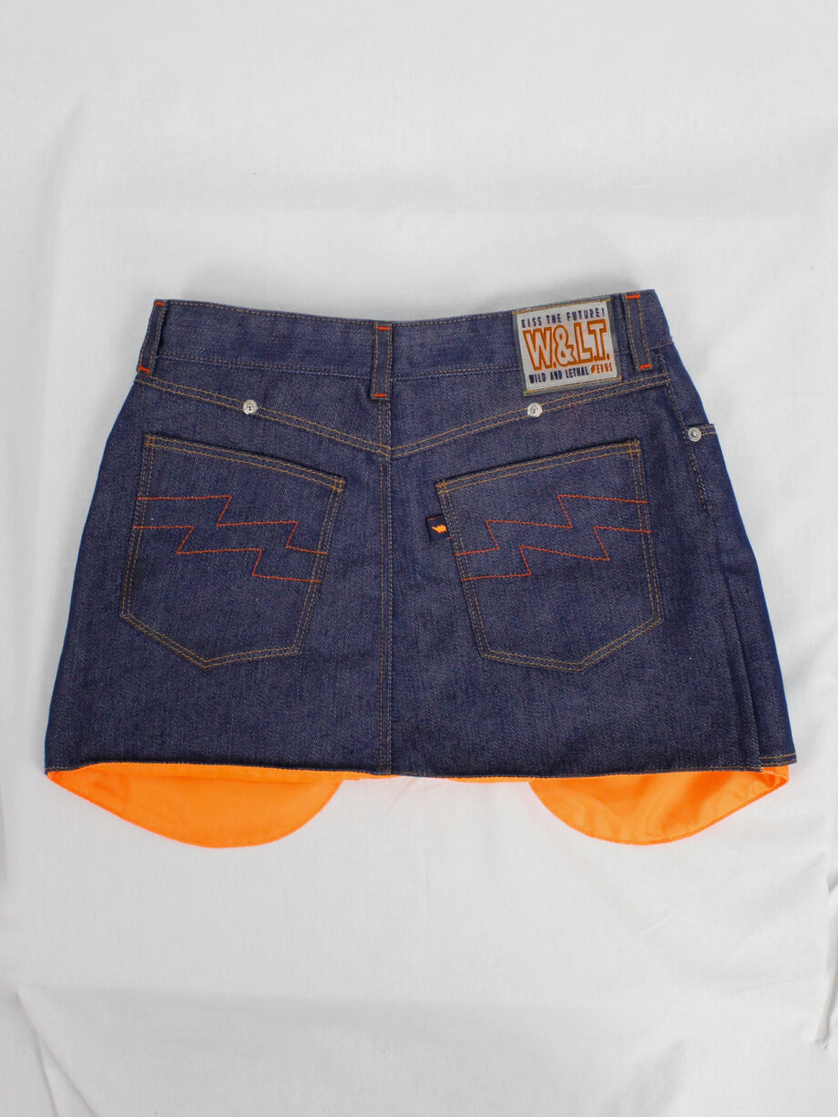 Walter Van Beirendonck WaLT denim trousers as a belt with neon orange lining (4)