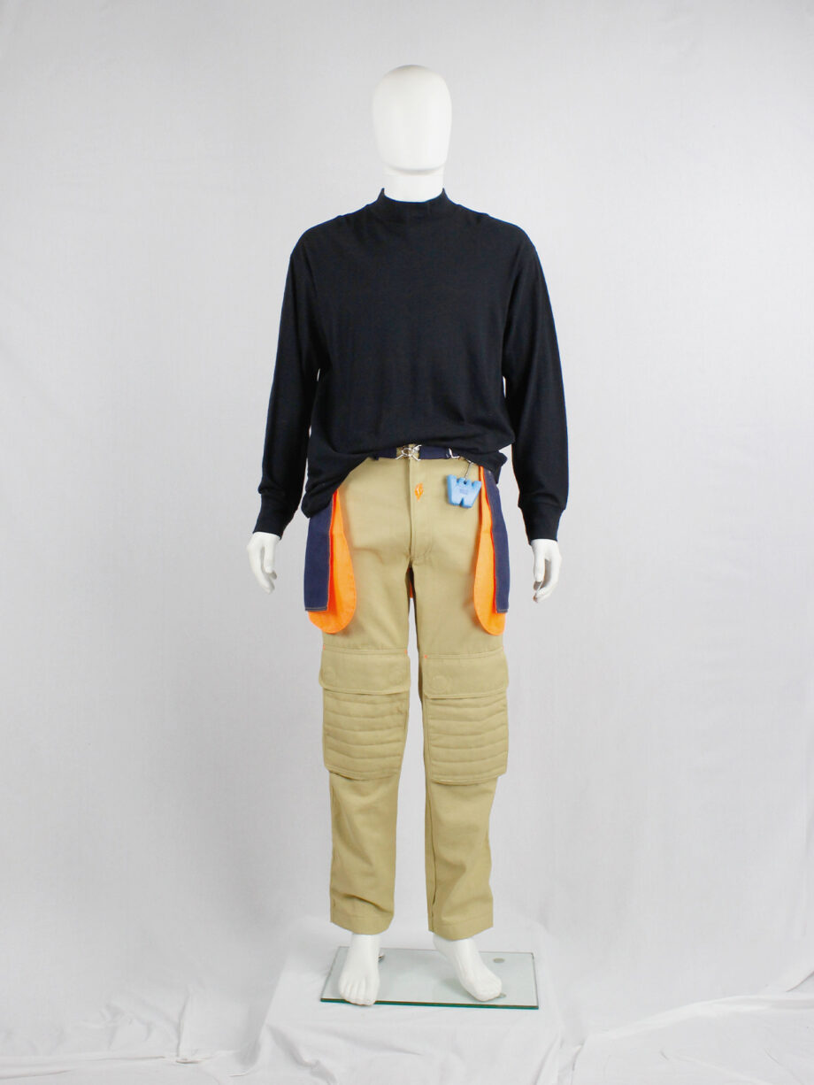 Walter Van Beirendonck WaLT denim trousers as a belt with neon orange lining (8)