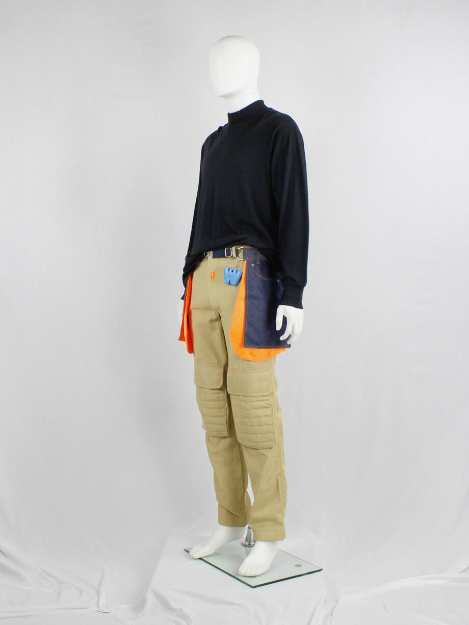 Walter Van Beirendonck WaLT denim trousers as a belt with neon orange lining (9)