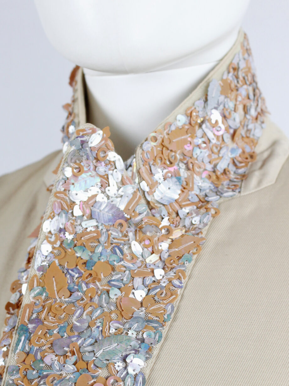 A.F. Vandevorst beige blazer with pink leaf sequins underneath the collar — spring 2000 (11)