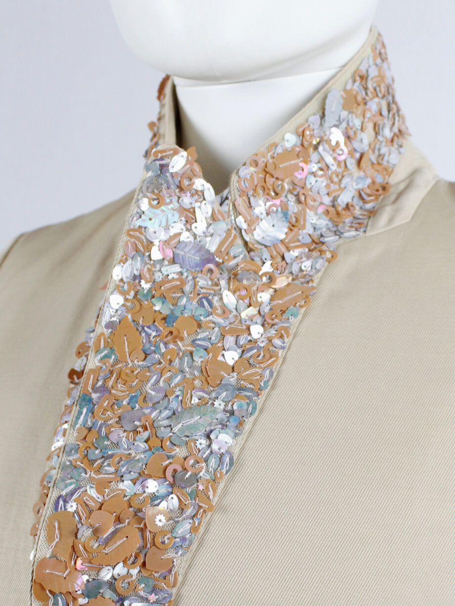 A.F. Vandevorst beige blazer with pink leaf sequins underneath the collar — spring 2000 (12)