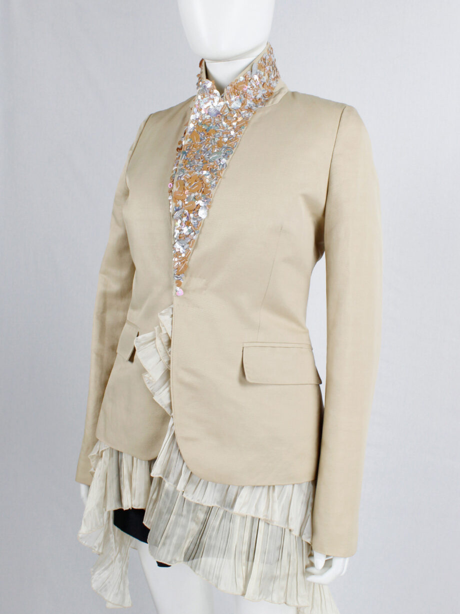 A.F. Vandevorst beige blazer with pink leaf sequins underneath the collar — spring 2000 (13)