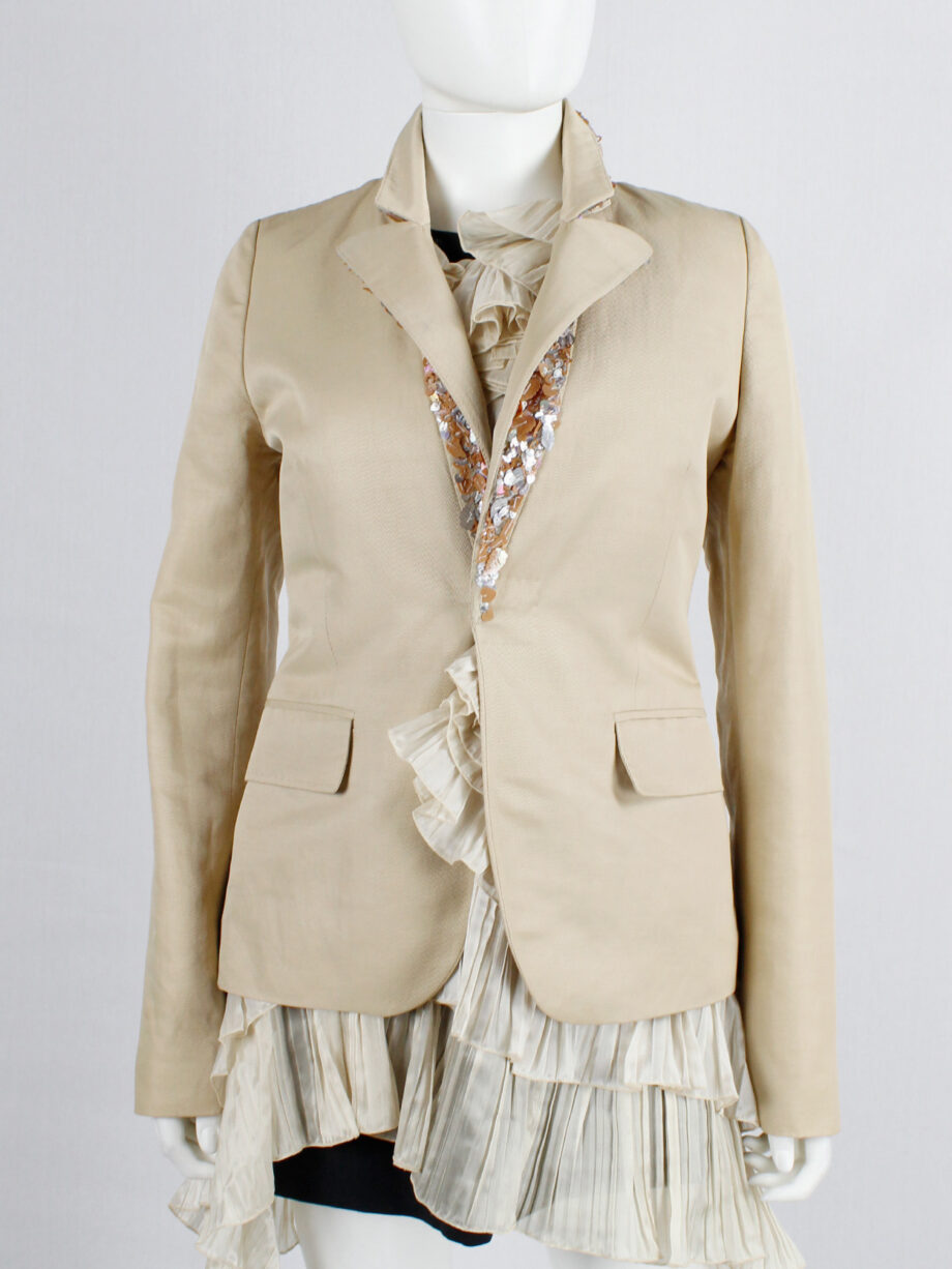 A.F. Vandevorst beige blazer with pink leaf sequins underneath the collar — spring 2000 (14)