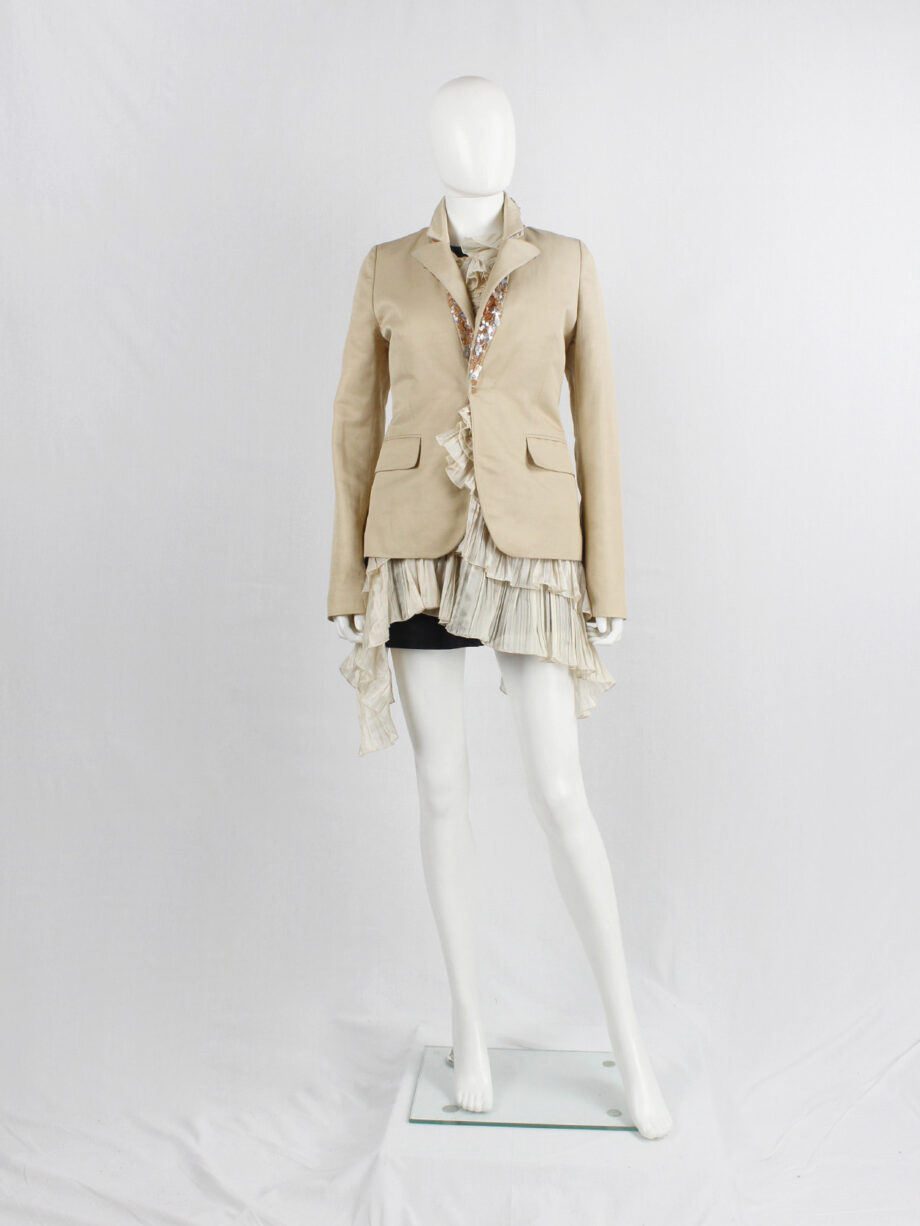 A.F. Vandevorst beige blazer with pink leaf sequins underneath the collar — spring 2000 (16)