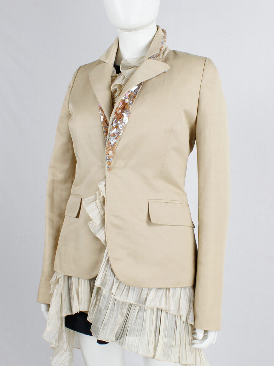 A.F. Vandevorst beige blazer with pink leaf sequins underneath the collar — spring 2000 (17)