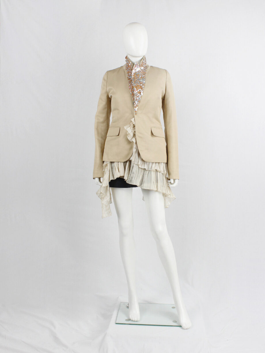 A.F. Vandevorst beige blazer with pink leaf sequins underneath the collar — spring 2000 (8)