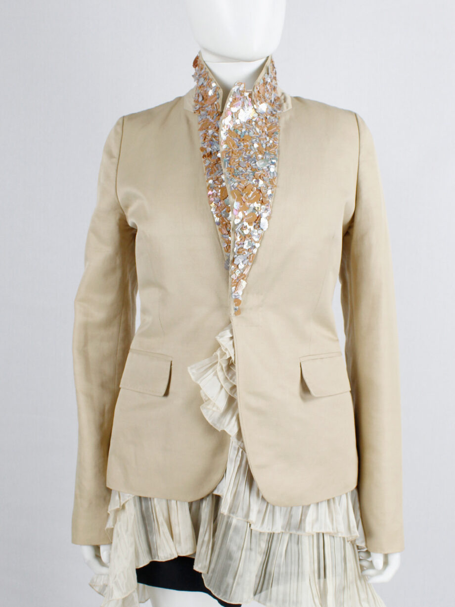 A.F. Vandevorst beige blazer with pink leaf sequins underneath the collar — spring 2000 (9)