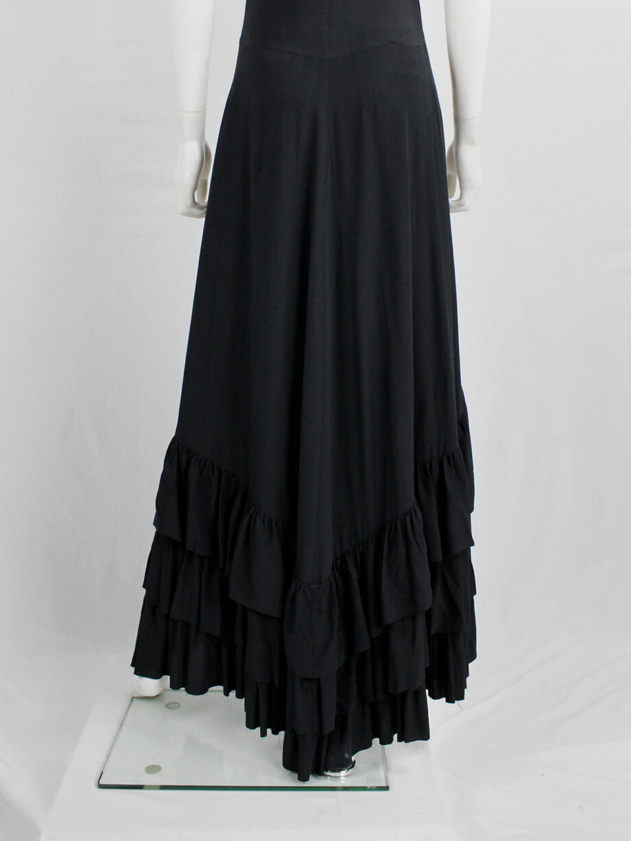 A.F. Vandevorst black maxi dress with front ruffle and heavily tiered skirt spring 2004 (12)