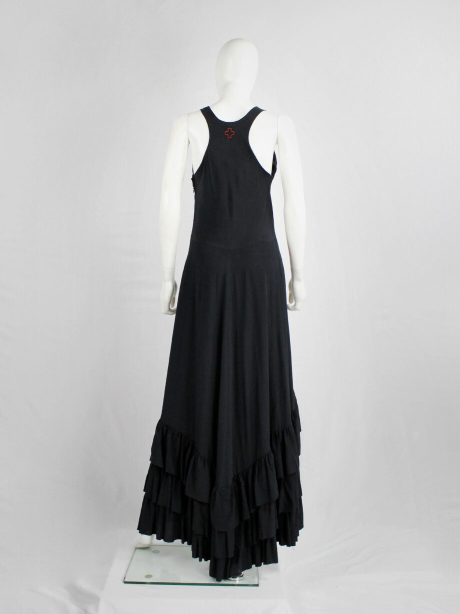 A.F. Vandevorst black maxi dress with front ruffle and heavily tiered skirt spring 2004 (14)