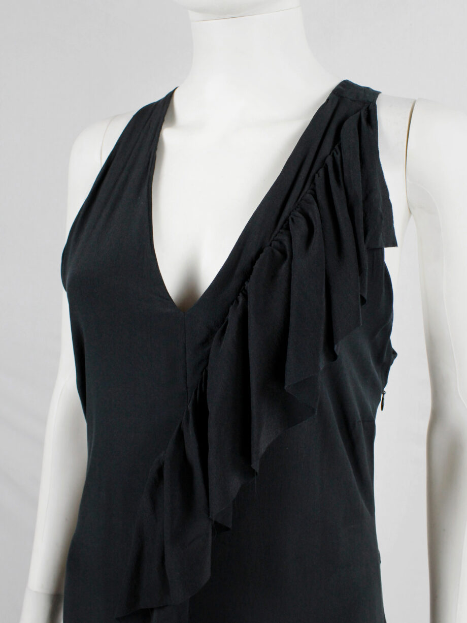 A.F. Vandevorst black maxi dress with front ruffle and heavily tiered skirt spring 2004 (3)