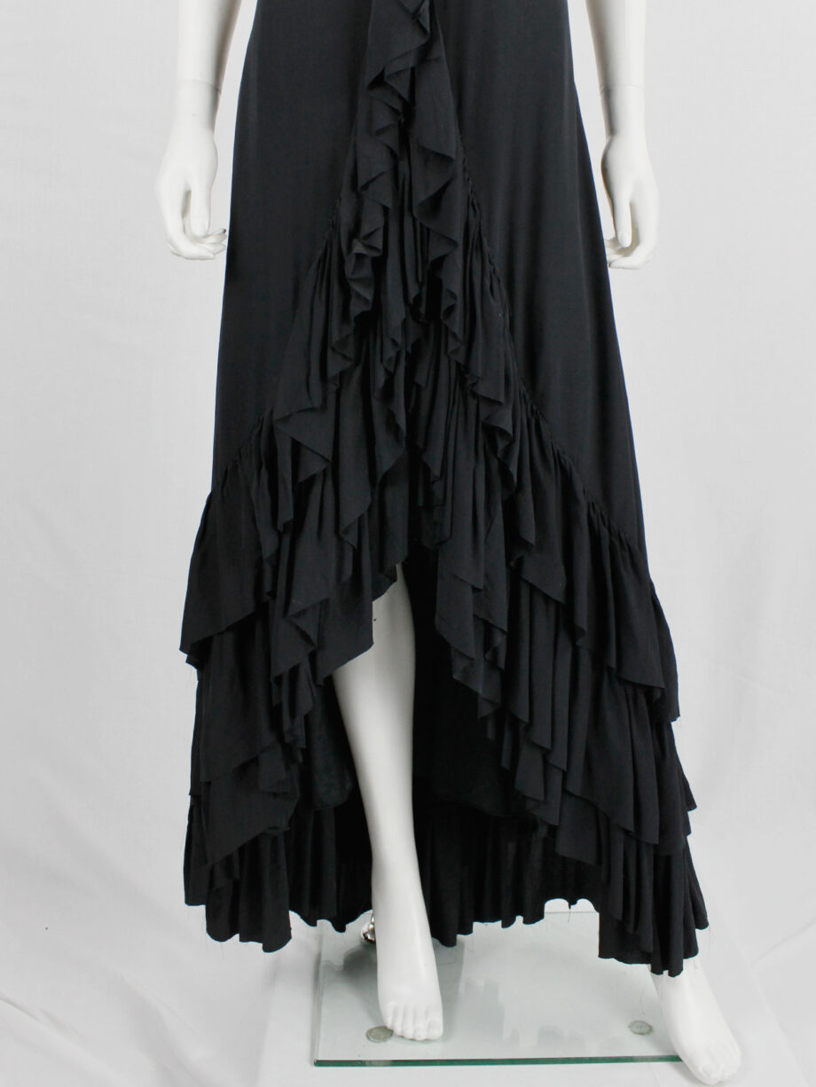 A.F. Vandevorst black maxi dress with front ruffle and heavily tiered skirt spring 2004 (5)