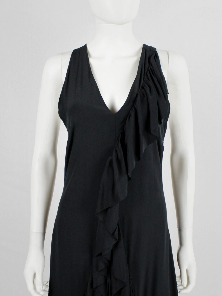 A.F. Vandevorst black maxi dress with front ruffle and heavily tiered skirt spring 2004 (6)