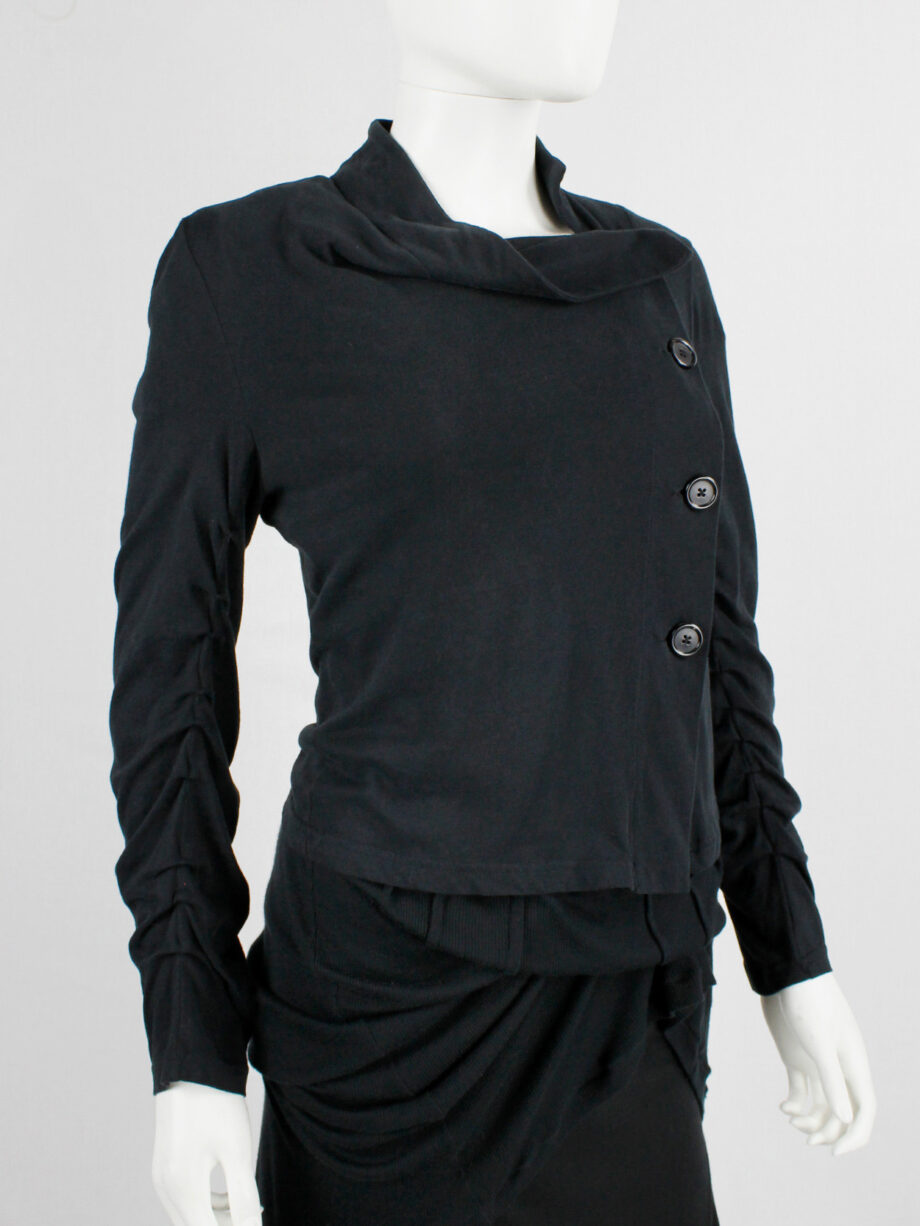 Ann Demeulemeester black asymmetric cardigan with buttons and tucked sleeves (15)