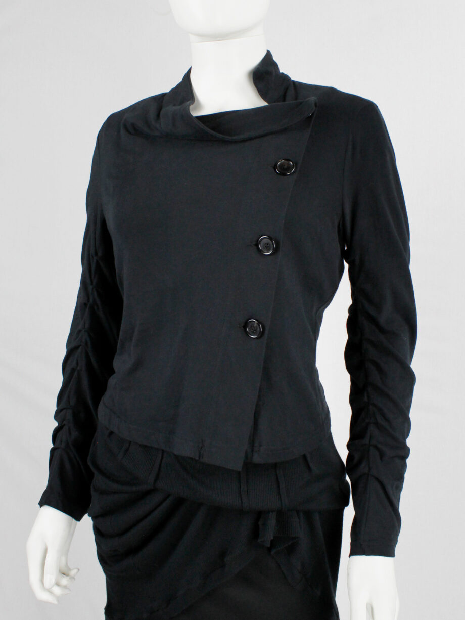 Ann Demeulemeester black asymmetric cardigan with buttons and tucked sleeves (8)