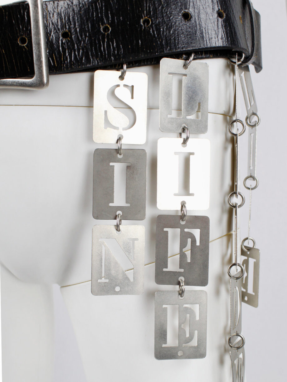Ann Demeulemeester black leather belt with SIN, LIFE, WILDER and LIVE dogtags spring 2003 (10)