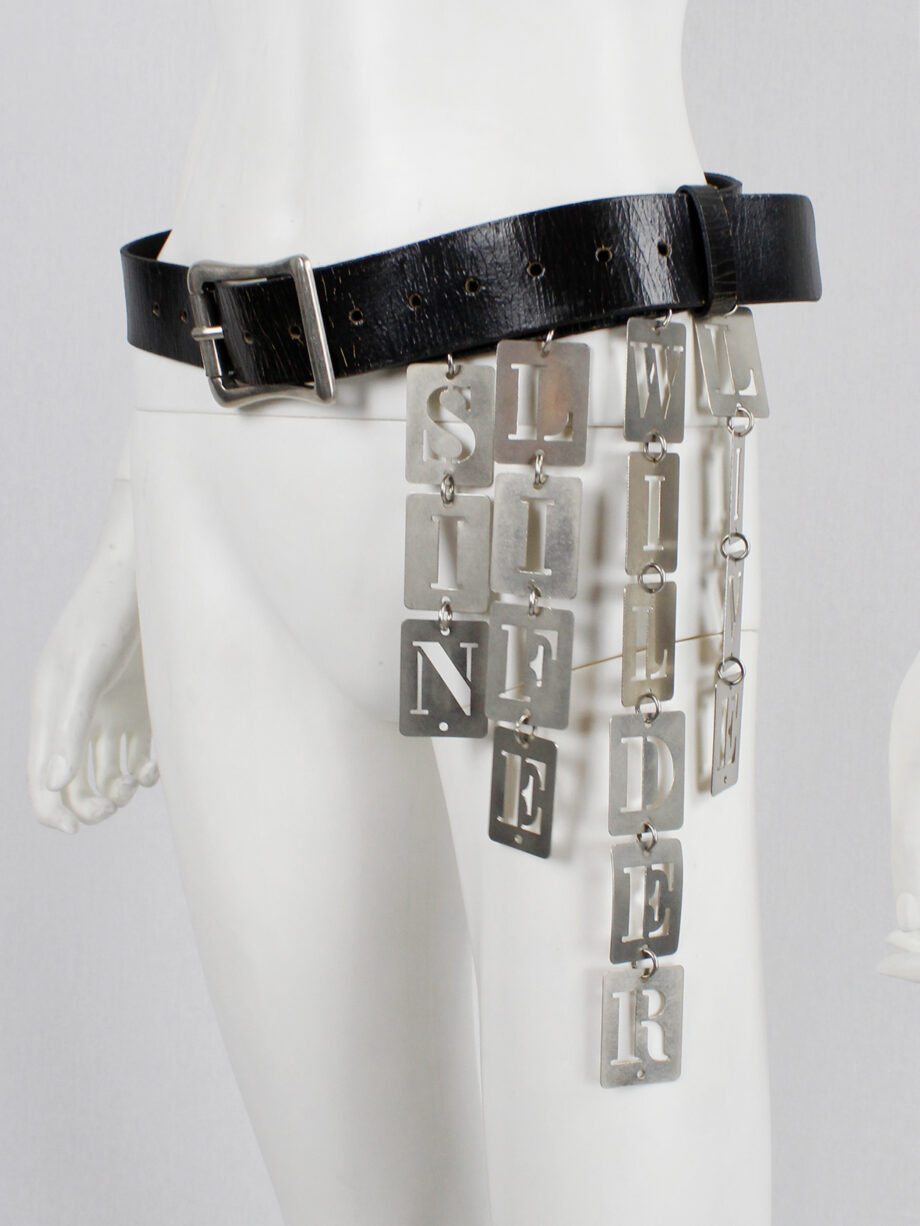 Ann Demeulemeester black leather belt with SIN, LIFE, WILDER and LIVE dogtags spring 2003 (13)