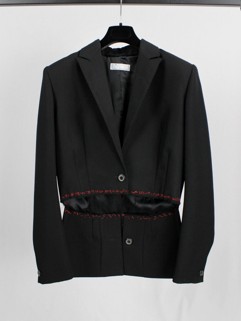 Jurgi Persoons black blazer deconstructed into a tailcoat with red stitches fall 1999 (1)
