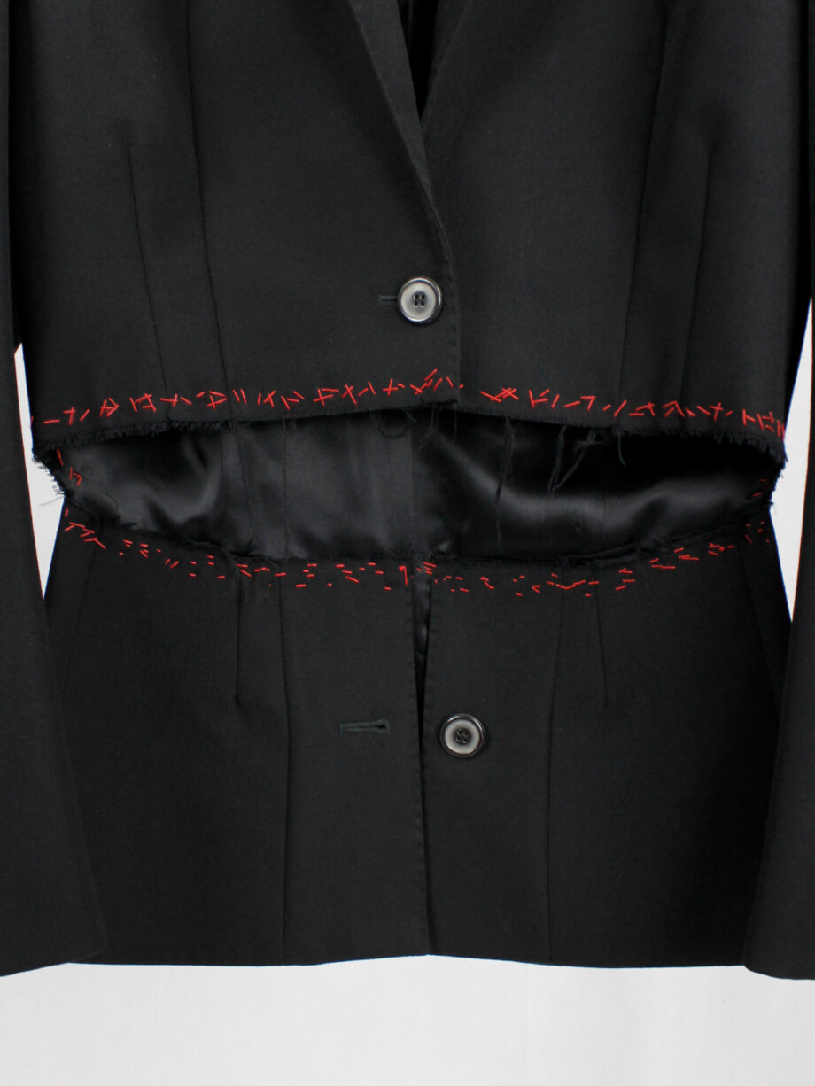 Jurgi Persoons black blazer deconstructed into a tailcoat with red stitches fall 1999 (2)