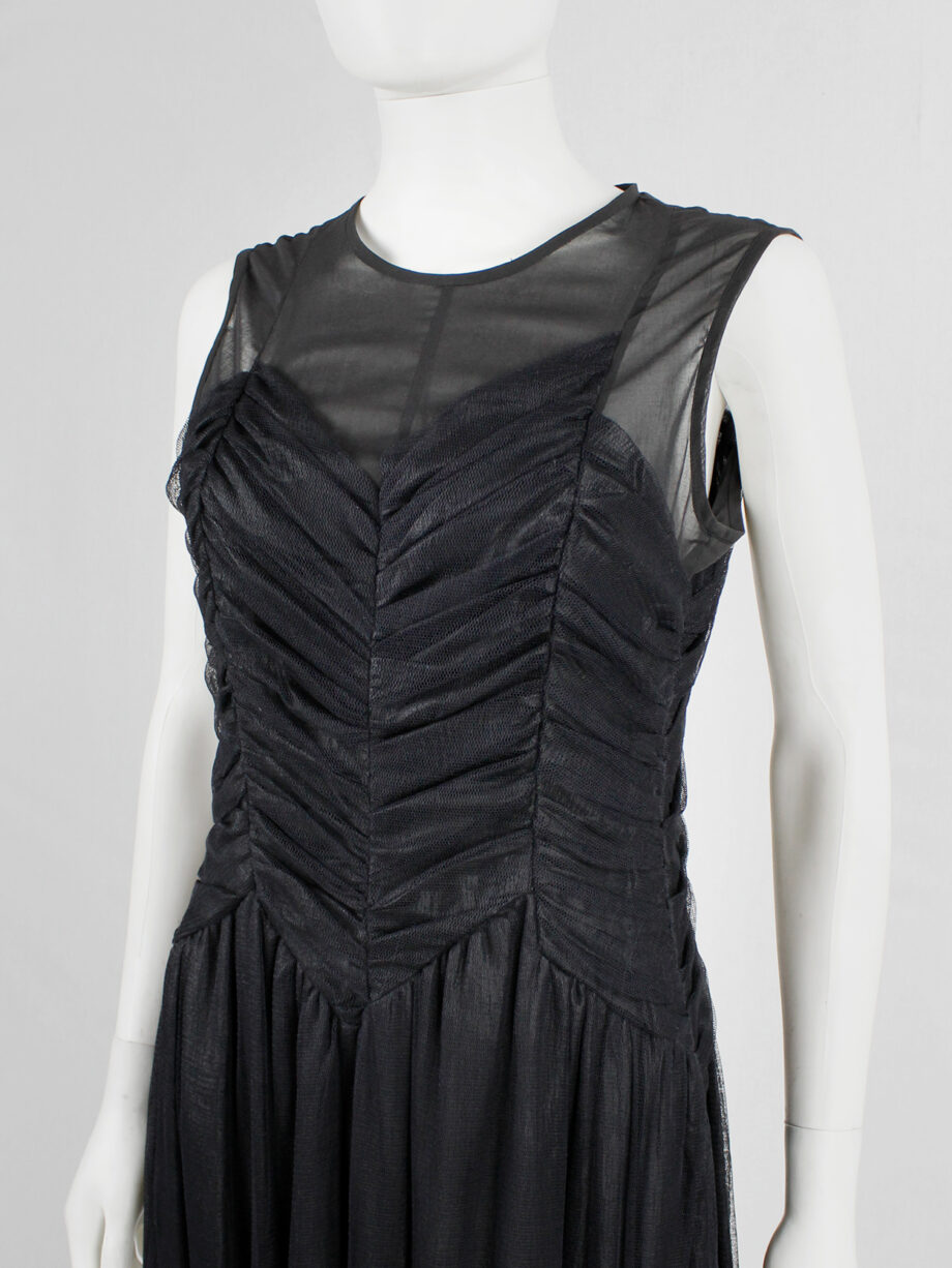 Jurgi Persoons black dress with sheer overlay and pleated mesh bodice fall 2001 (1)