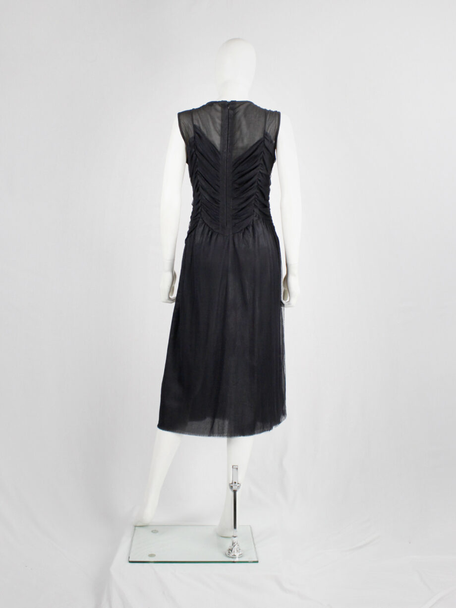 Jurgi Persoons black dress with sheer overlay and pleated mesh bodice fall 2001 (10)