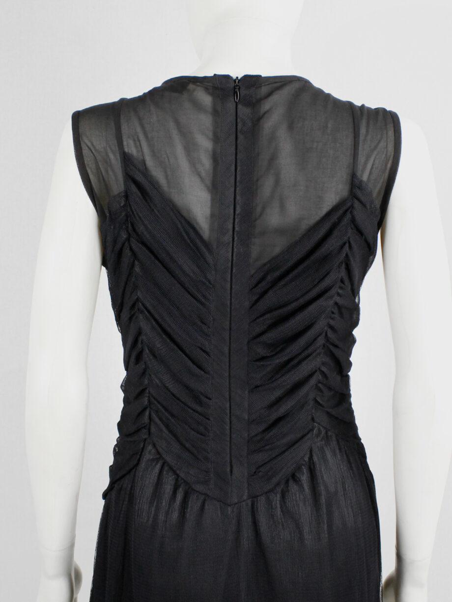 Jurgi Persoons black dress with sheer overlay and pleated mesh bodice fall 2001 (11)