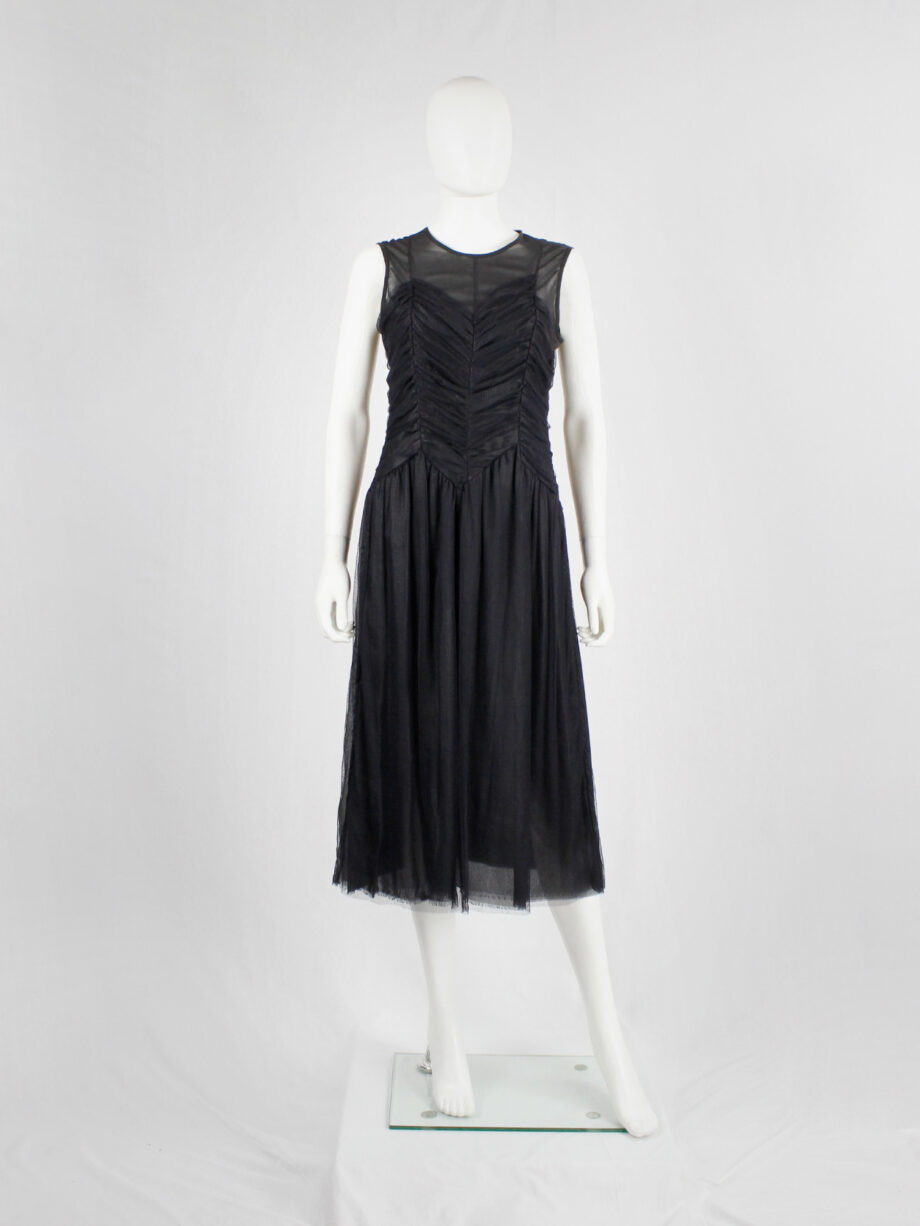 Jurgi Persoons black dress with sheer overlay and pleated mesh bodice fall 2001 (7)