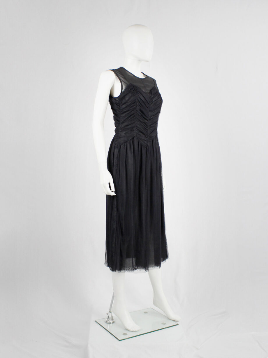 Jurgi Persoons black dress with sheer overlay and pleated mesh bodice fall 2001 (9)