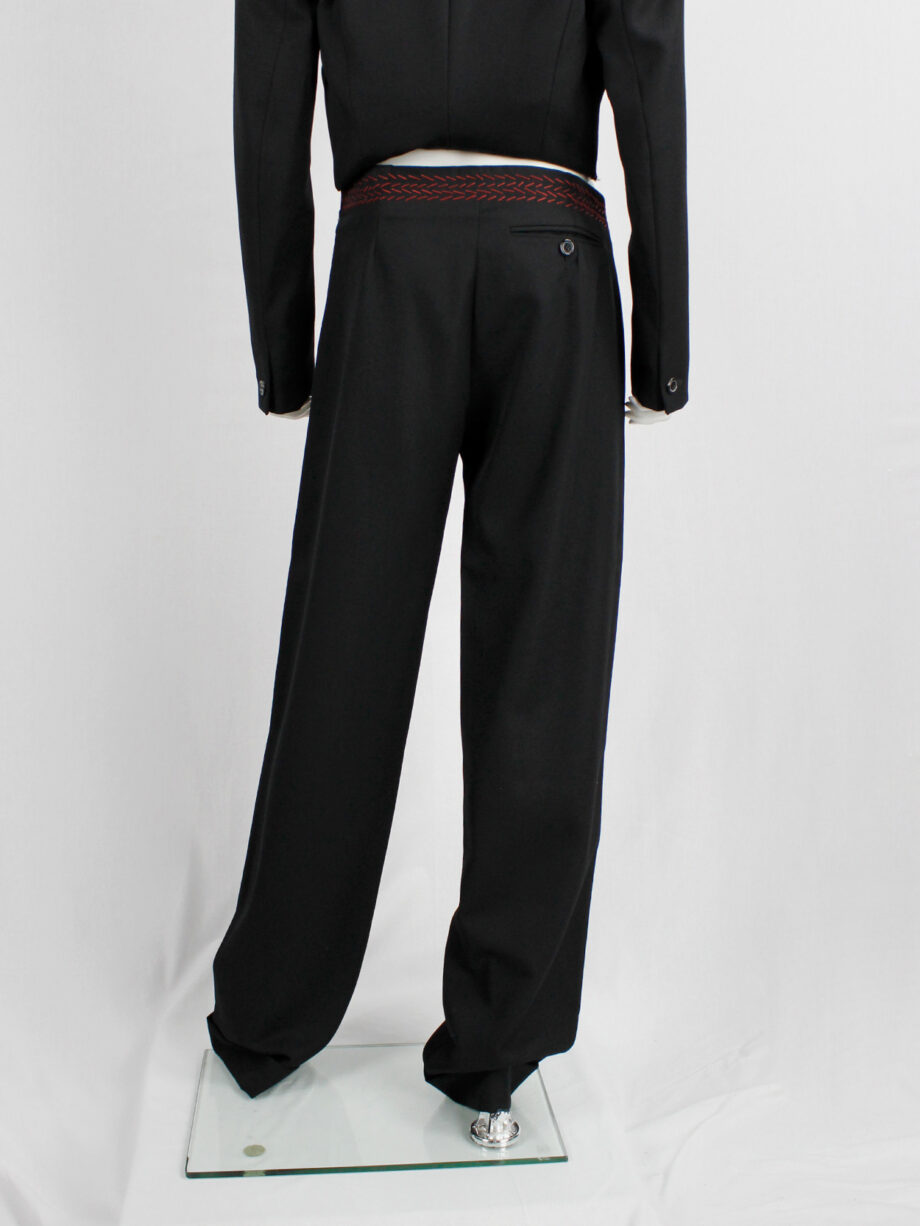Jurgi Persoons black loose trousers with red stitched waistband and spiral waist fall 1999 (10)