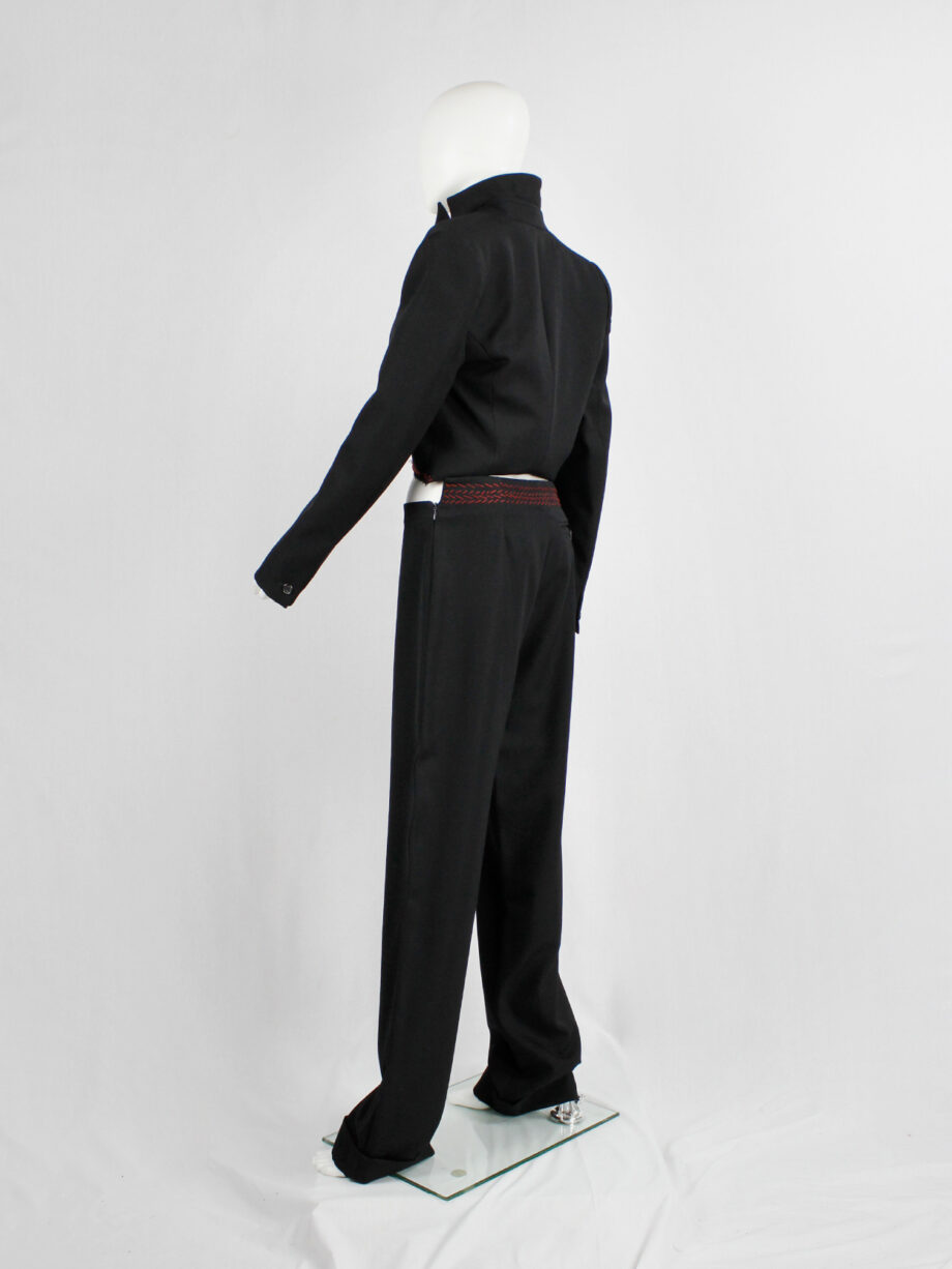Jurgi Persoons black loose trousers with red stitched waistband and spiral waist fall 1999 (12)